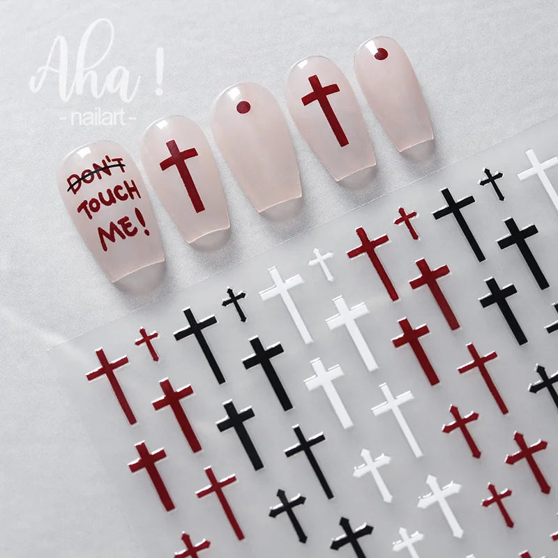 1Pcs Star/Moon/Cross Nail Art Stickers Gold/Silver Holographic Star Nail Decals Self-Adhesive 3D Manicure Decor