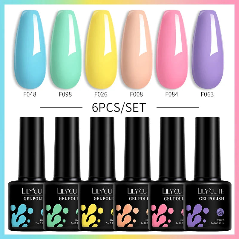 LILYCUTE 6PCs/Set Gel Nail Polish Set Kit Glitter Nail Gel Sequin Vernis Semi Permanent For Manicure Varnish UV LED Nail Art Gel