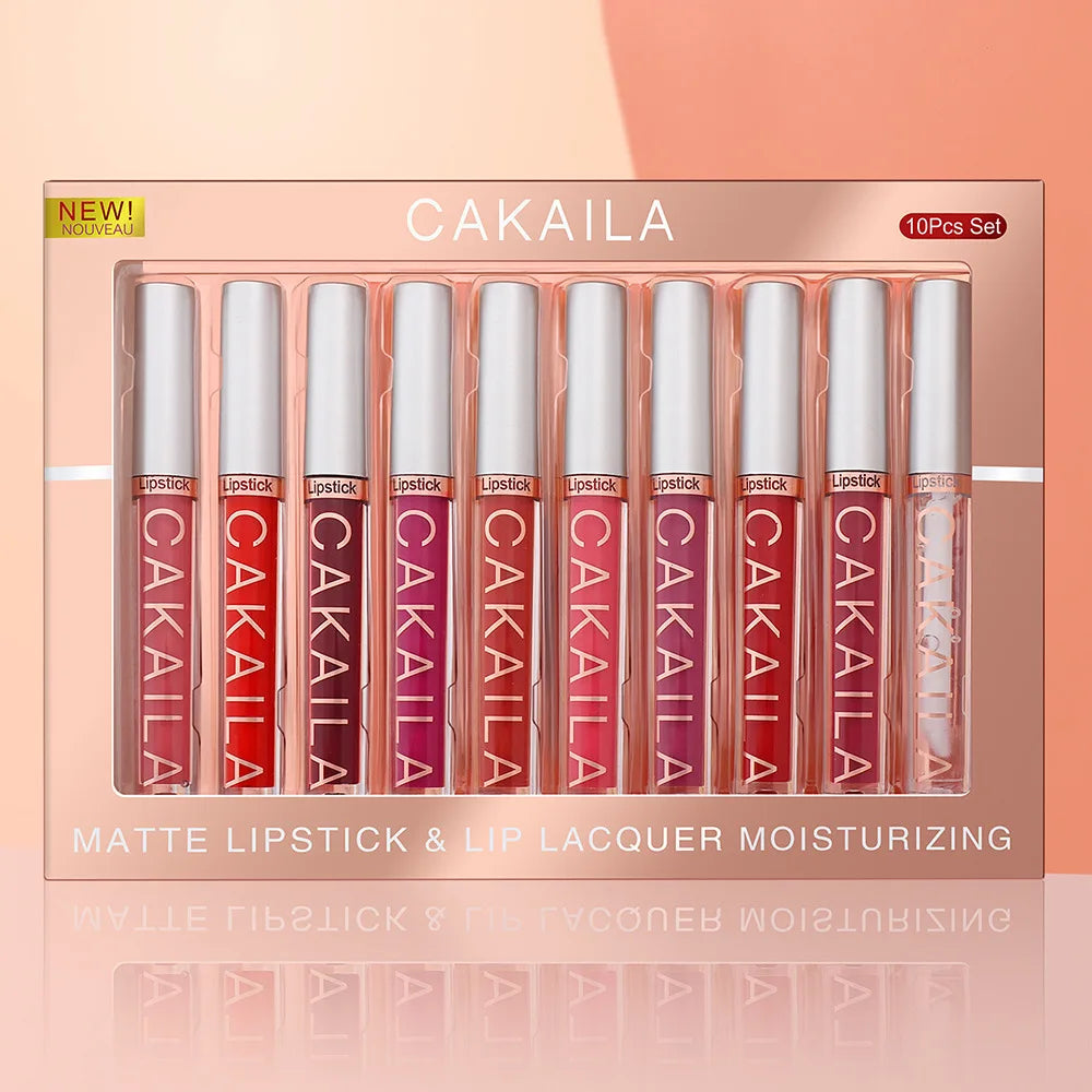 CAKAILA 10pcs/set Nude Lip Gloss Matte Velvet Lipstick Waterproof Long-lasting Liquid Lipstick Women Moist Lip Tint