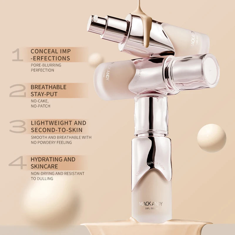 MACKANDY Natural Botanical Liquid Foundation Full Coverage Non-Greasy for Combo &Oily Skin Easy-to-apply Matte Finish Foundation