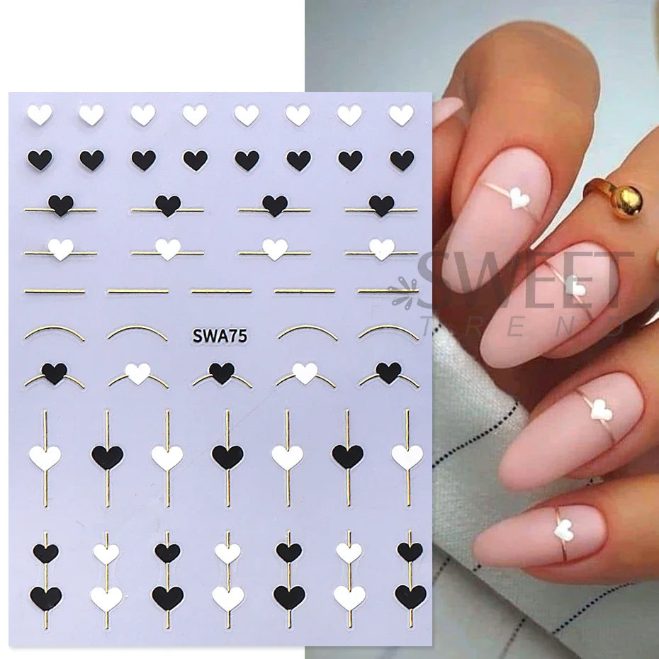 4pcs 3D Gold Heart Line Nail Art Stickers MetallicGlitter French Stripes Love Letter Romantic Valentines Holographic Decoration
