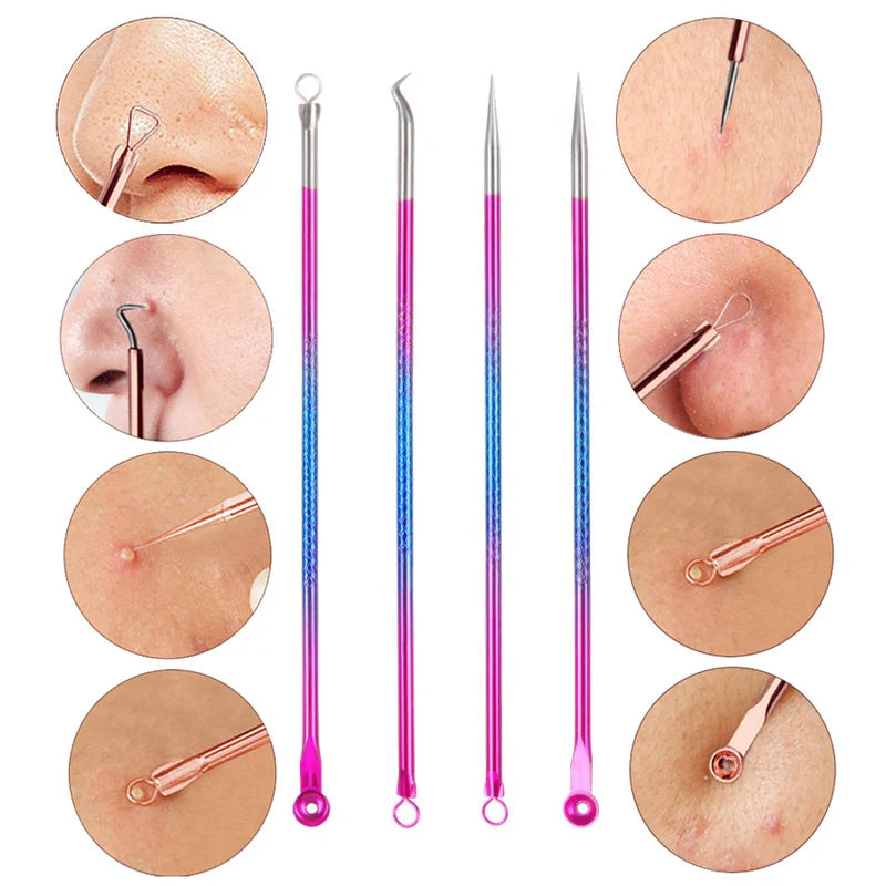 4PCS Acne Blackhead Comedone Black Spot Pimple Blemish Remover Skin Care Women Beauty Acne Treatment Pore Cleanser Needle Hook