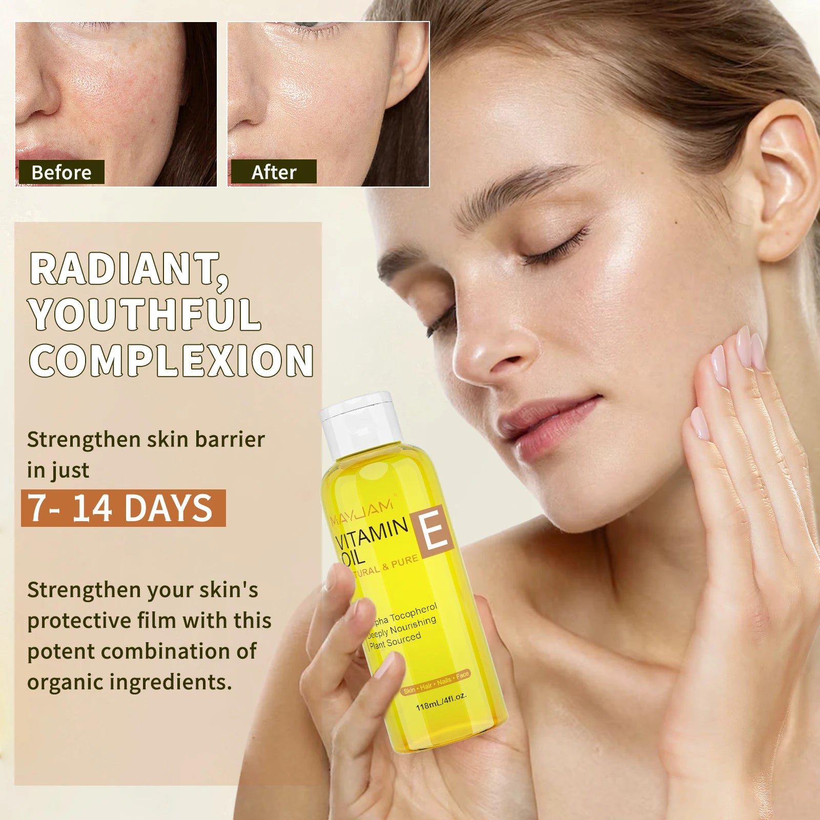 MAYJAM Natural & Pure Vitamin E Oil Skincare Moisturizing Brighten Skin Tone 118ml 236ml Face Care Oil