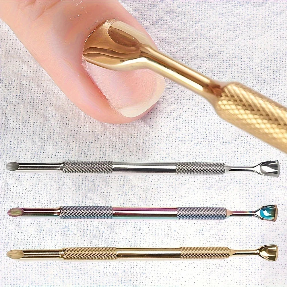 Russian-Style Double-Headed Horseshoe Steel Pusher Stainless Steel Angled Manicure Steel Pusher Pre-Treatment Tool for Removing