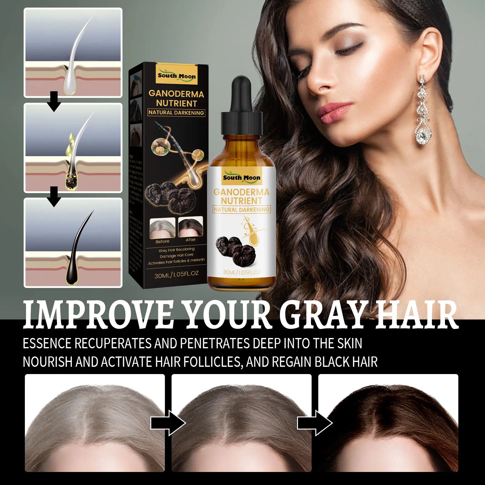 Black Ganoderma Lucidum Hair Liquid Clean Scalp Dirt Prevent Hair Loss Strengthen Hair Roots Nourish Hair Follicles Care Essence