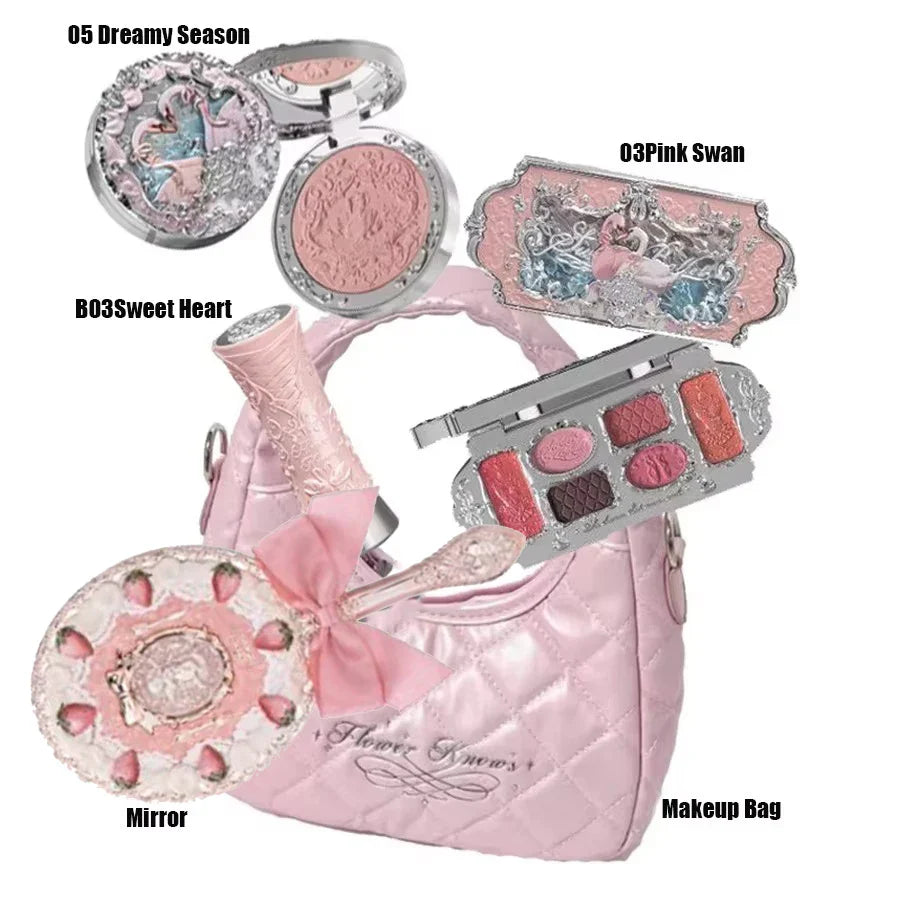 Makeup Flower Knows Set Swan Ballet Series Six Color Eyeshadow Palette Embossed Blusher Shine Lipstick Kit With Bag All In