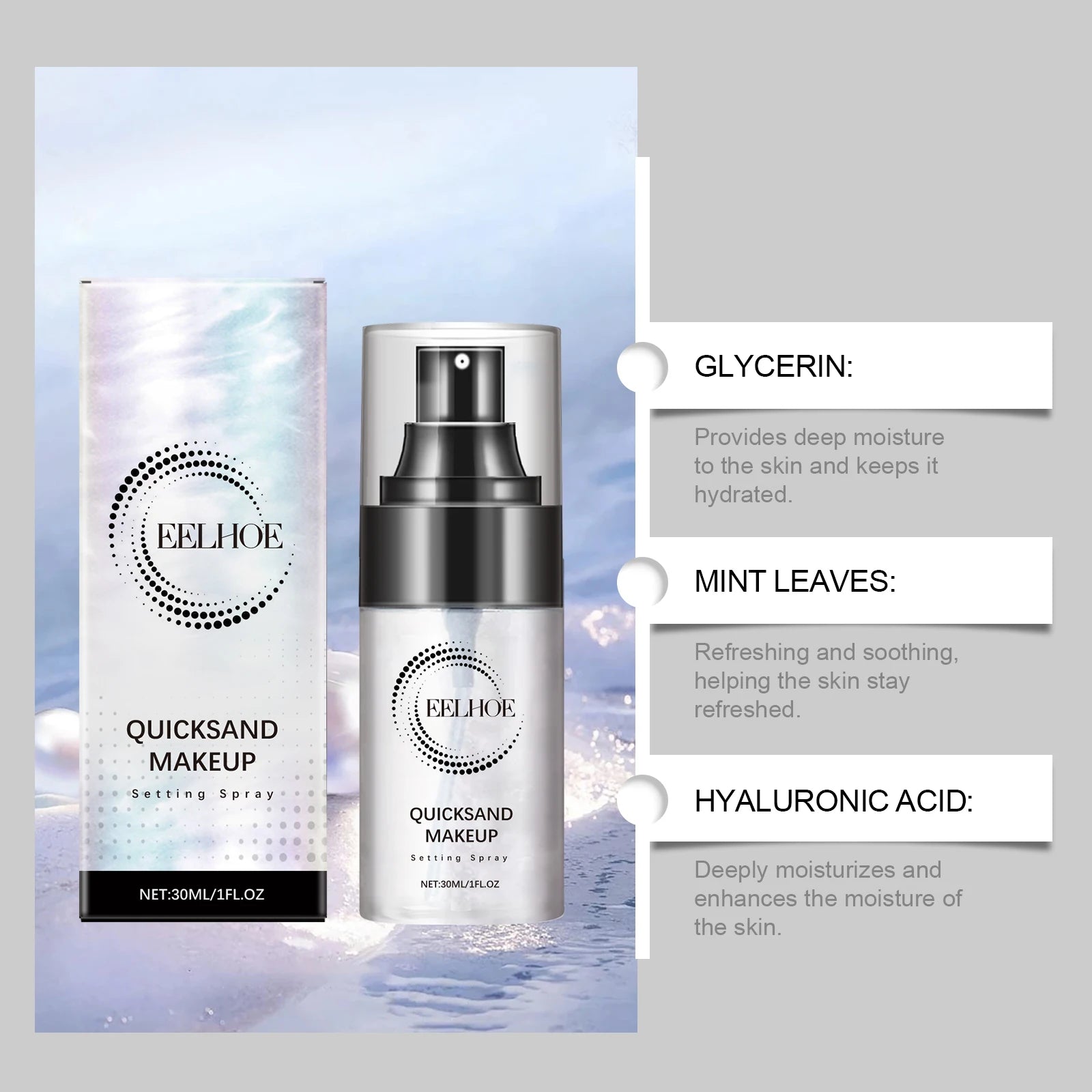 EELHOE 30ml Makeup Setting Spray Lasting Moisturizing Anti-dryness Quick Fixer Natural Finish Refresh Make up Lock for All Skin