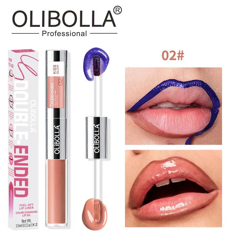 Double-headed Peel Off lip Tints/Stains Plump Lip Gloss Natural Waterproof Non Stick Cup Soft Nude Brown Tattoo Lip Liner Makeup