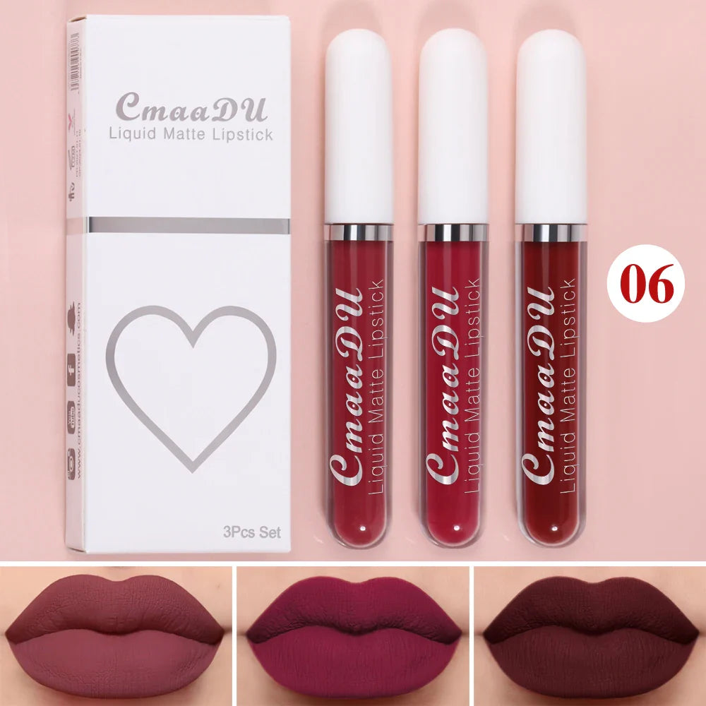 3-PCS Matte Lipstick Set – Long-Lasting, Non-Fading, Waterproof, Exquisite Gift for Daily & Holiday Use, Universal Shades