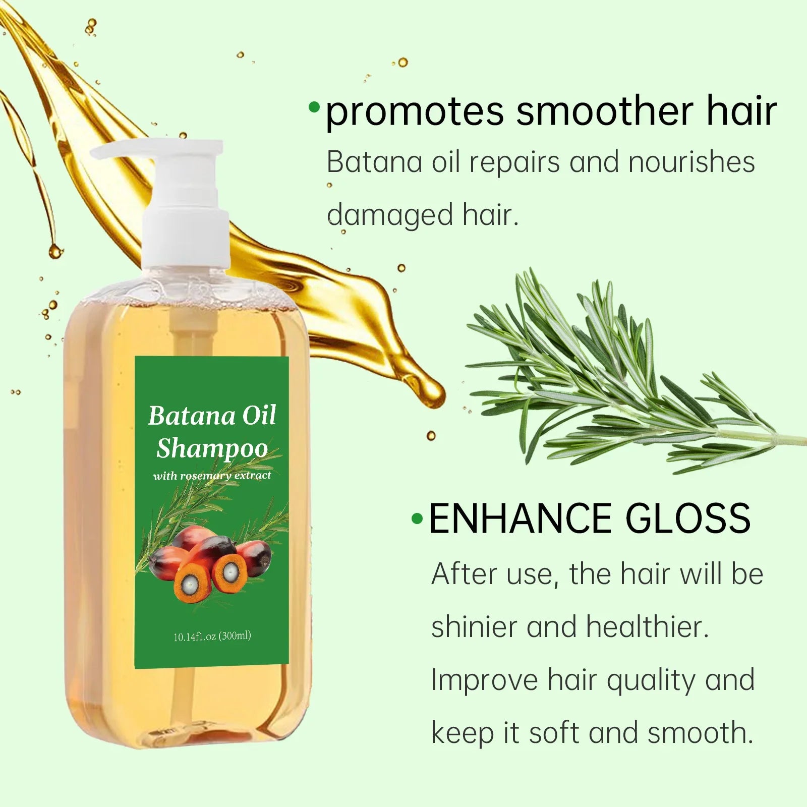 300ML Batana Oil Shampoo Nourishing Hair Strengthens Restore Damaged Split Hair Scalp Cleansing Dandruff Control Hair Shampoo
