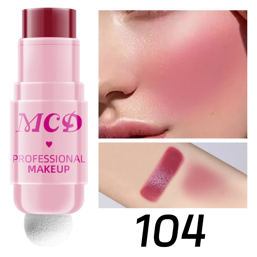 6Colors Makeup Blush Stick Lip Tinted Cooling Water Jelly Tint Jelly Blush Stick Bronzer Cheek and Nose Grooming Matte Blush
