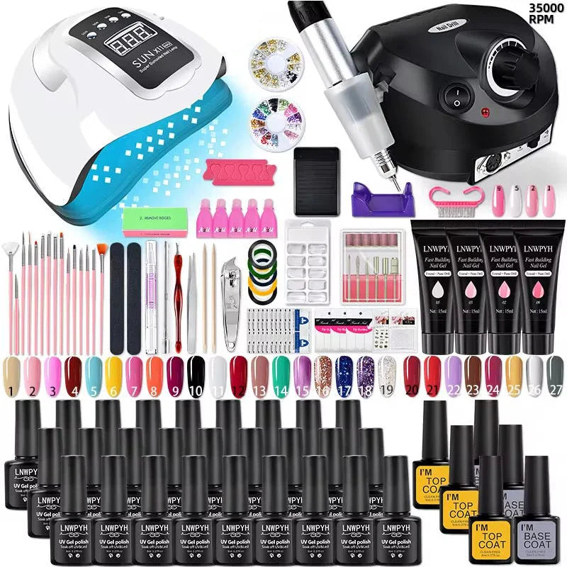 Nail Polish Kit Acrylic Nail Kit Poly Nail Gel Set With Nail Lamp Nails Extension Glitter Gel UV Building Gel Manicure Tools Set