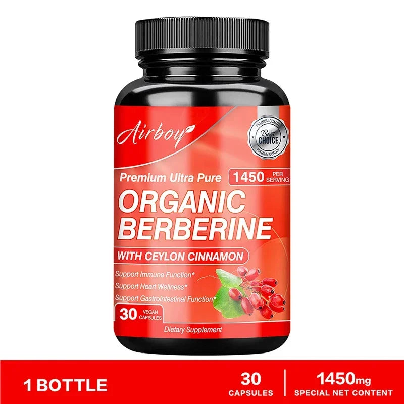 Berberine Capsules - with Ceylon Cinnamon - Blood Sugar Balance, Cardiovascular Health, Aid Digestion, Promote Metabolism