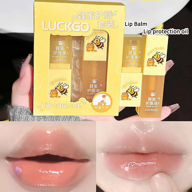 Cappuvini Honey Lip Care Set | Lip Wrinkle Reduction Softening Dead Skin Exfoliating | Mild Ingredients Non-Irritating Moisturizing Lip Oil Lip Mask | For Students