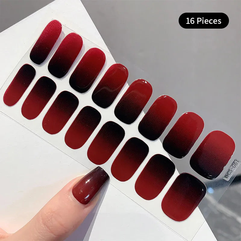 Pink Glitter Design Baking-free Nail Stickers French Style Solid Color Adhesive Full Cover Nail Strip Slider DIY Manicure Decals