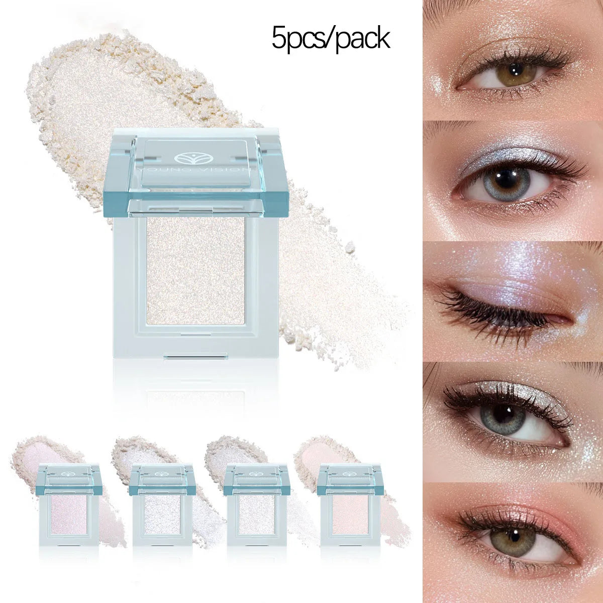 5-Color Creamy Highlighter Palette - Soft Putty Texture, Intense Shimmer & Glitter, Long-Lasting