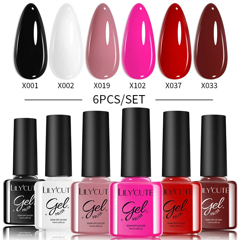 LILYCUTE 6PCs/Set Gel Nail Polish Set Kit Glitter Nail Gel Sequin Vernis Semi Permanent For Manicure Varnish UV LED Nail Art Gel