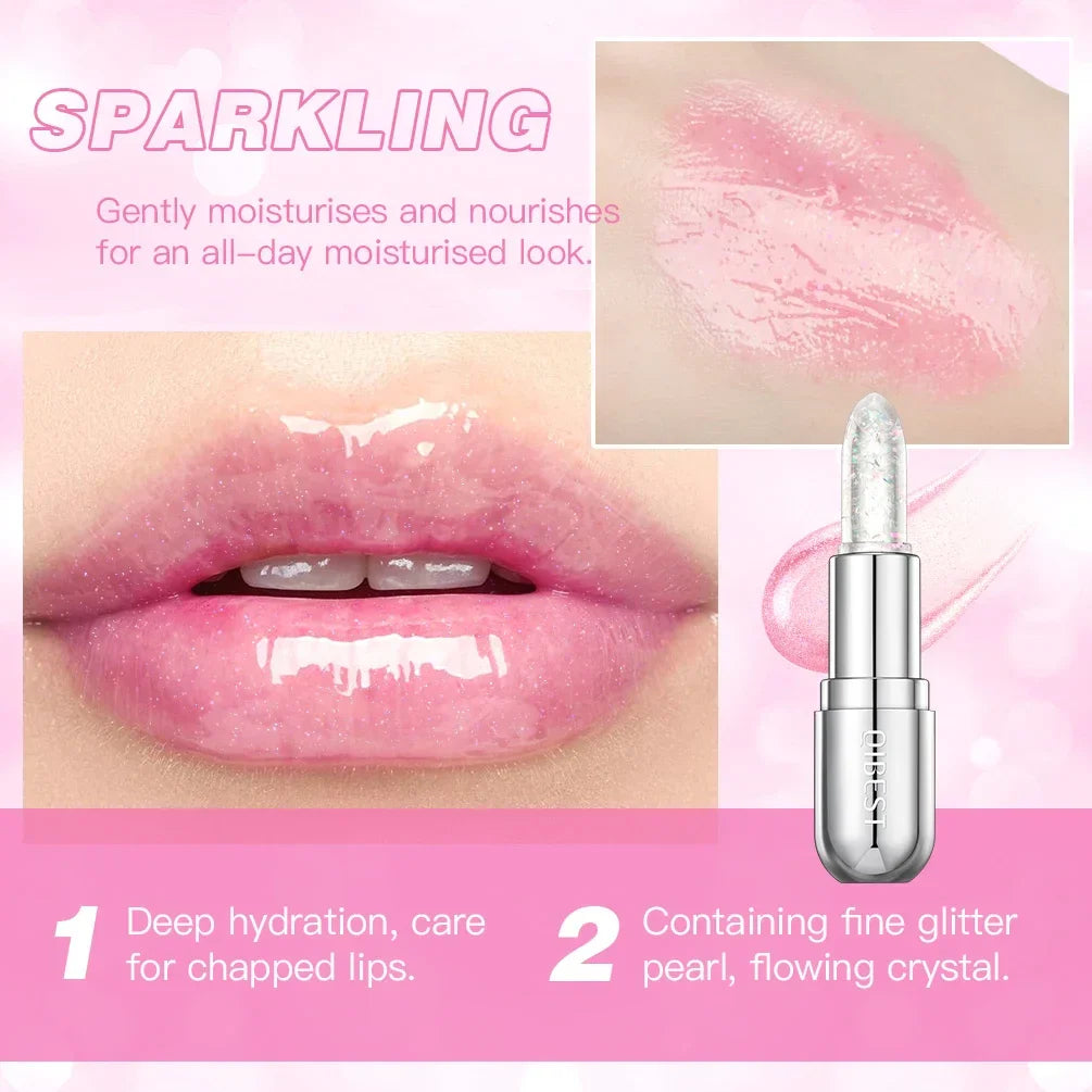 Glitter Lipstick Lip Balm Color Change Transparent Moisturizing Crystal Jelly Pearlescent Lip Plumper Gloss Tint Cosmetic