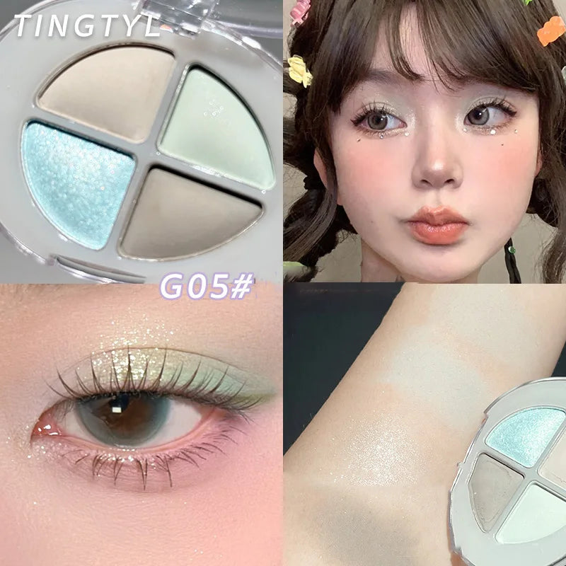 4-Color Pearlescent Highlighters Chameleon Polarized Glitter Diamond Eye Brightening Full Shimmer Highlight Palette Eyes Makeup