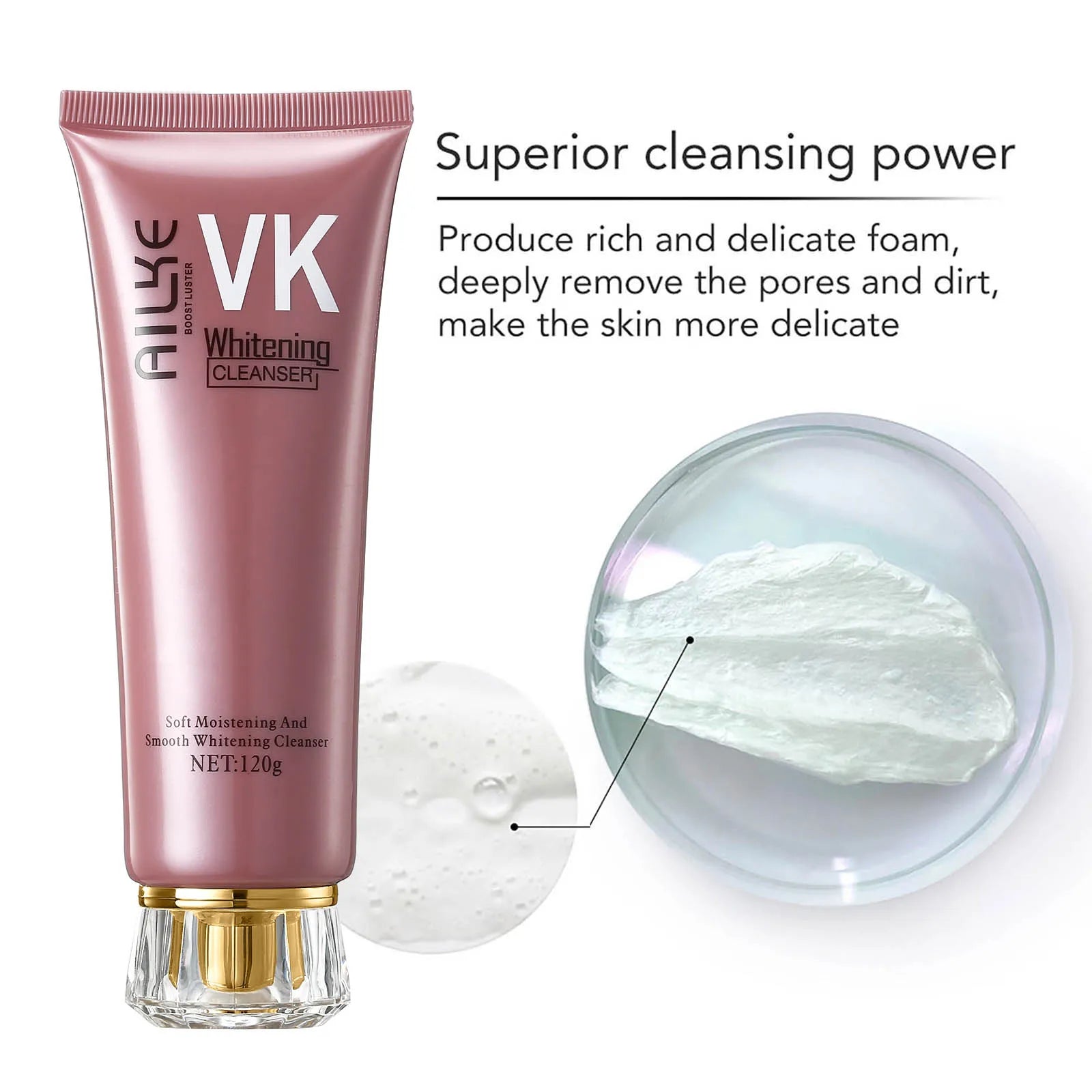 AILKE Rose Women Facial Cleanser, Lightening, Moisturizing, Anti-Wrinkles, Exfoliate, Oil Control, Gentle Clean Skin, 120ml