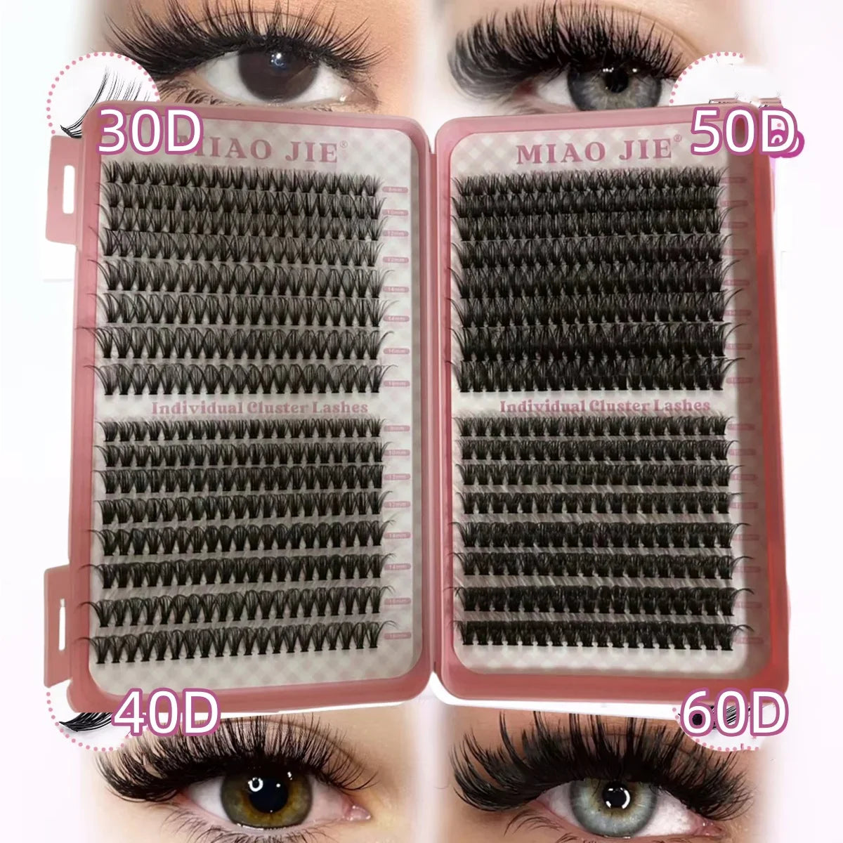 MJ DIY Lashes Extensions Kit 640pcs Lash Clusters 80D/100D Wispy Individual Lashes Mix 9-18mm Cluster Eyelash Extension