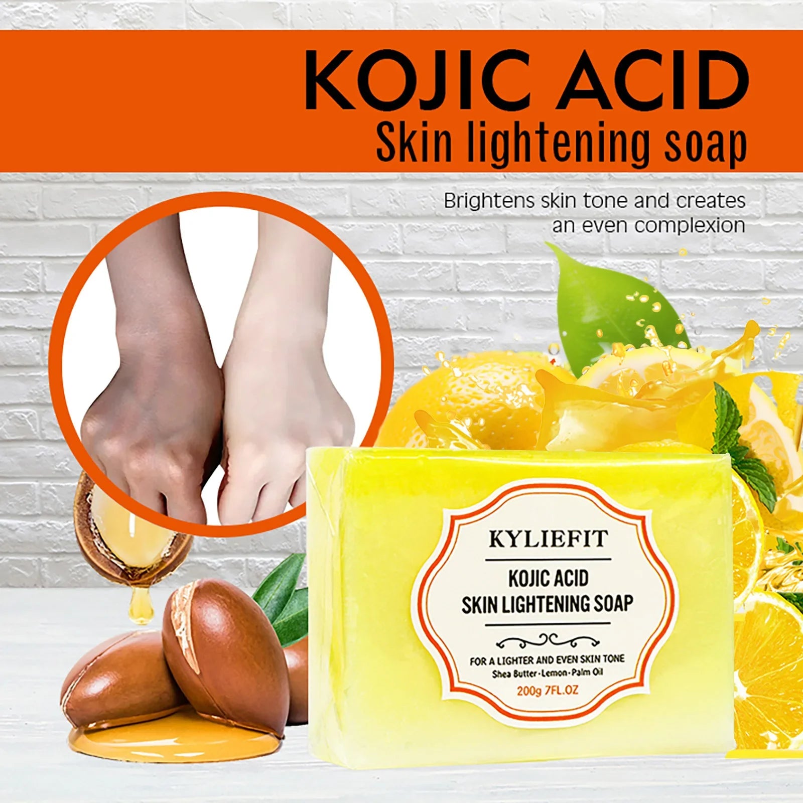 Kojic Acid Whitening & Dark Spot Remover Soap Bar, with Turmeric, Shea Butter, Coconut Oil, Lightening & Clean Skin, 200g/7 oz