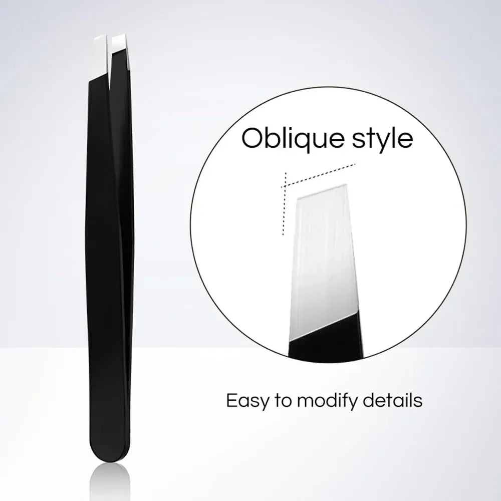 CNK Wholesale Stainless Steel Black Eyebrow Tweezer with Slant and Flat Point Beauty Tools for Eyebrows & Ingrown Hair Removal