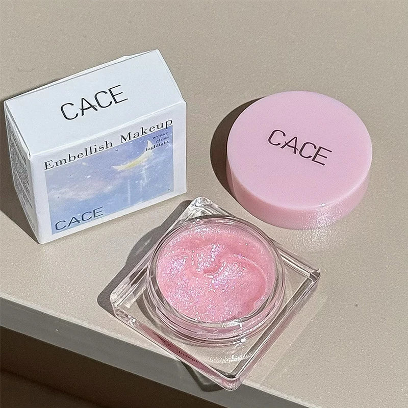 CACE Diamond Sparkle Highlighter Cream Monochrome Shimmering Pearl Silver Face Contour Brighten Makeup Glitter Highlight Gel