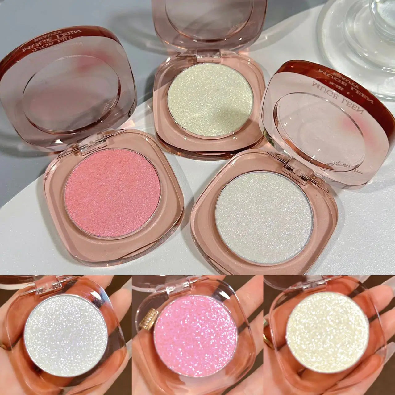 Vientiane Highlighter Powder Palette, with Fine Shimmer and Diamond-like Highlights and Contour Powder,Creamy Mousse Texture