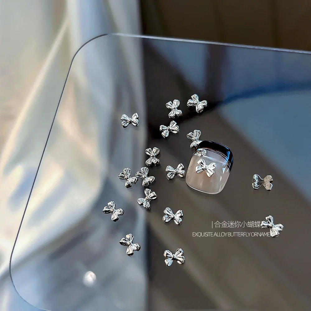10Pcs Mini Hollow Butterfly Knotbow Nail Art Charms 3D Metal Silver/Gold Alloy Nail Art Decoration DIY Nail Accessories