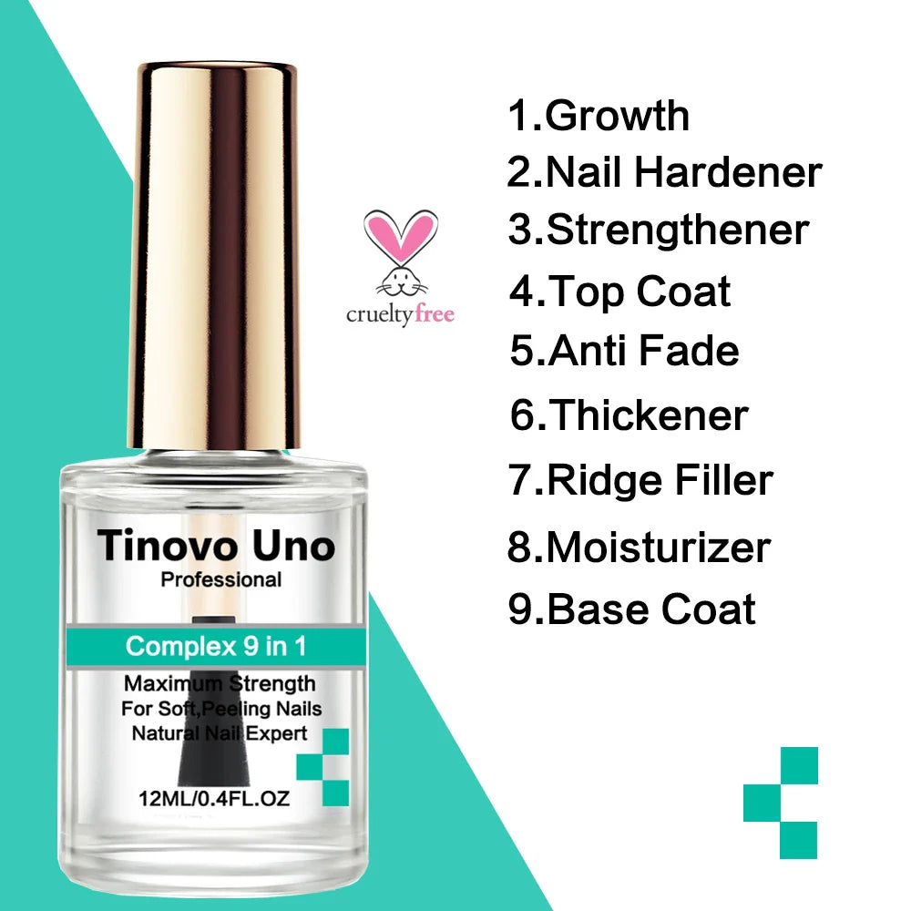 Tinovo Uno Natural Nail Growth Complex 9 IN 1 Nail Art Treatment Therapy for Repair Care Thin Brittle Nails Top Coat Hardener