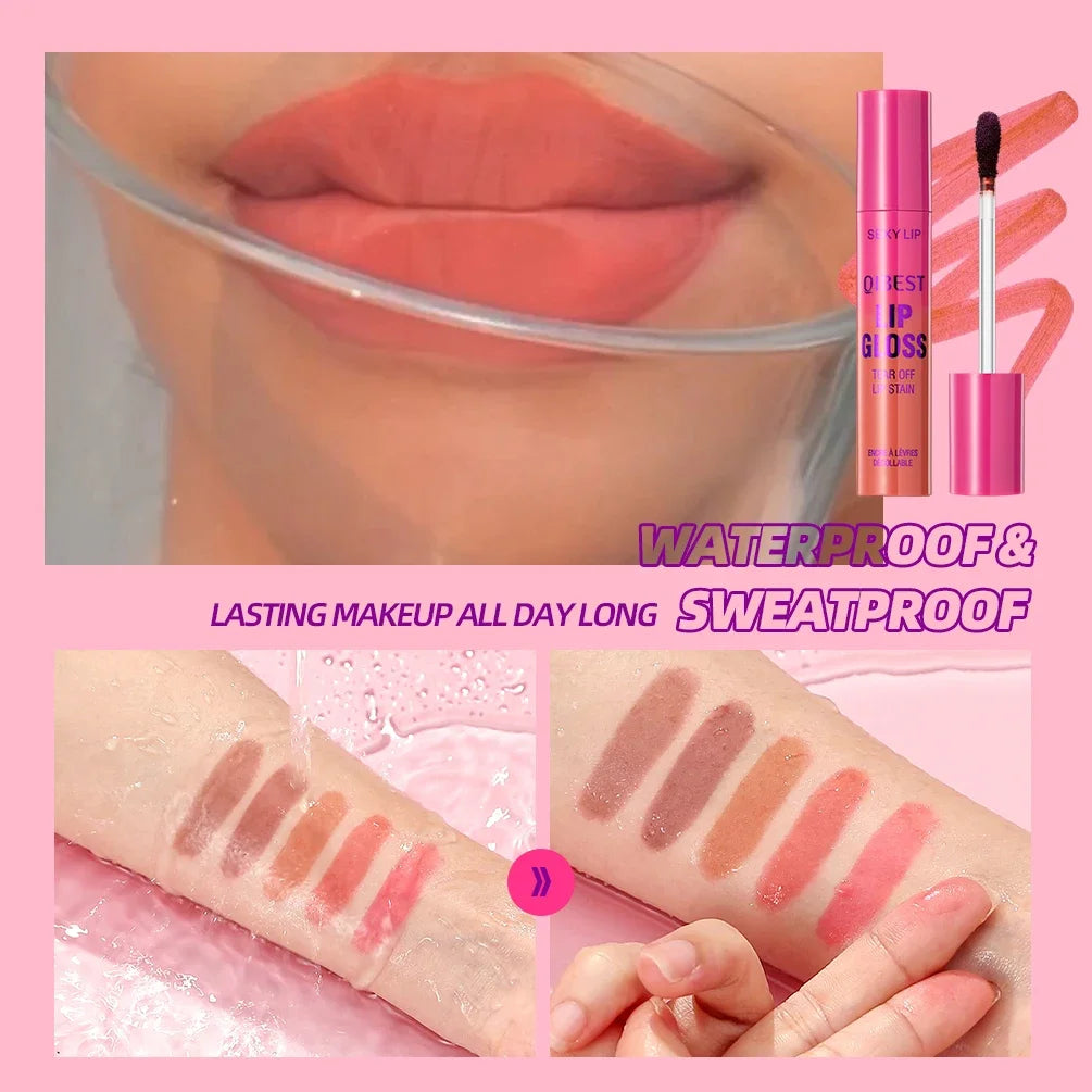 QIBEST Lip Liner Peel Off Tattoo Lipgloss Waterproof Lasting Lip Tint Red Brown Not Easy Fade Lip Stain Outline Contour Makeup