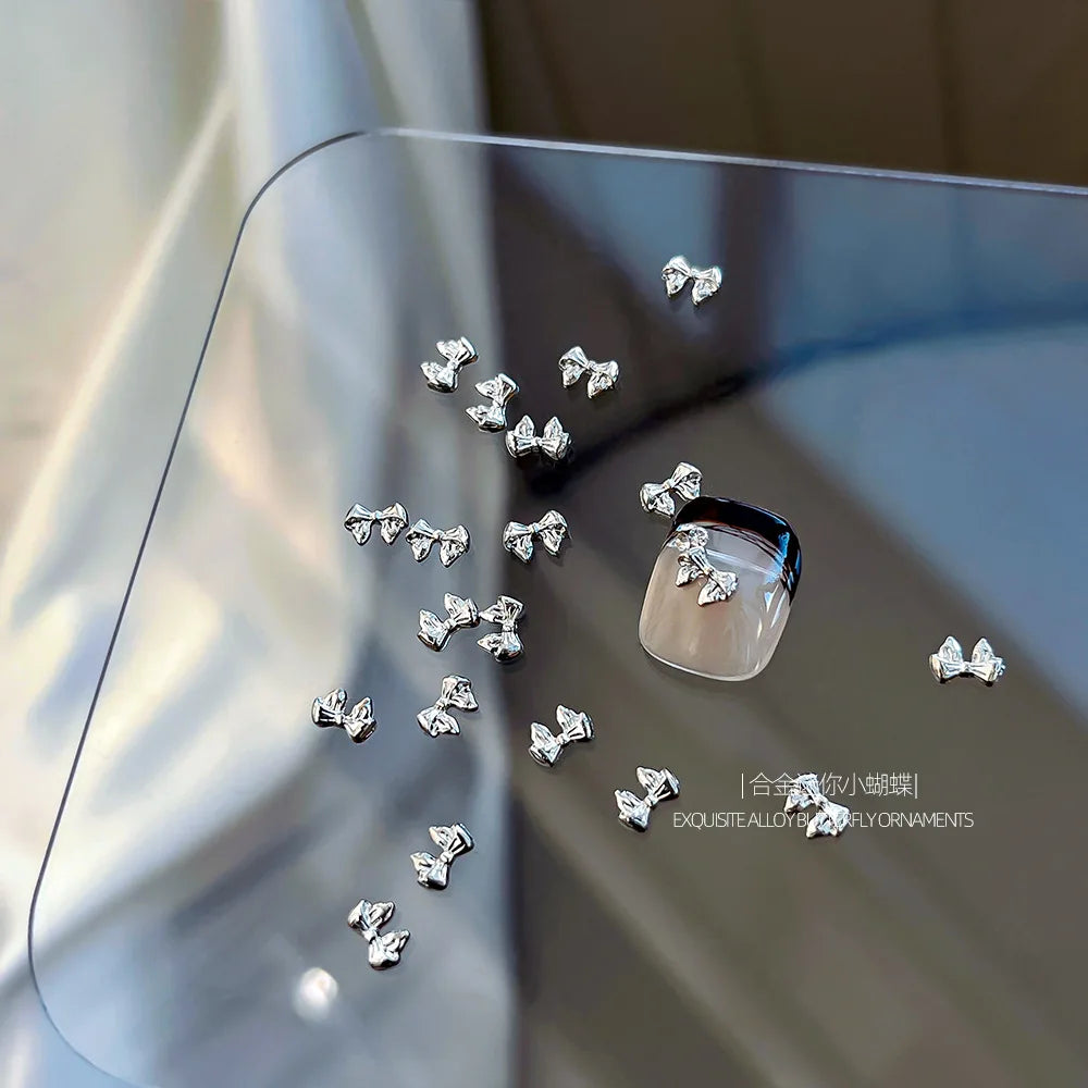 10Pcs Mini Hollow Butterfly Knotbow Nail Art Charms 3D Metal Silver/Gold Alloy Nail Art Decoration DIY Nail Accessories