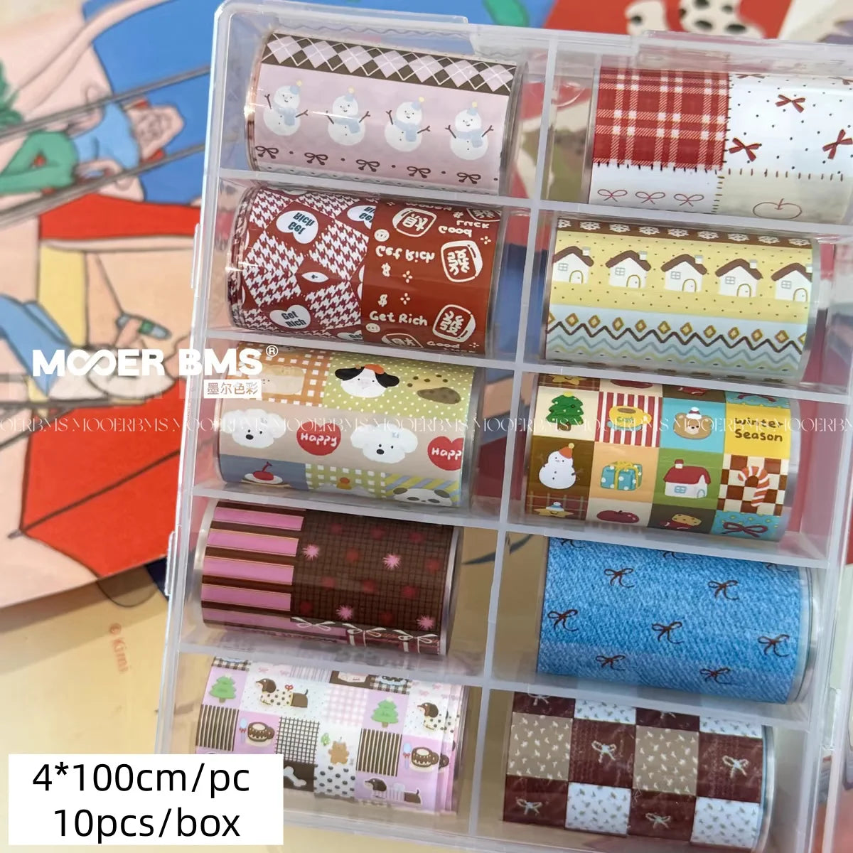10Rolls Plaid Thousand-Bird Bow Stars Nail Foils Transfer Paper Nail Art Stickers Manicure Set Decal Nails Decoration