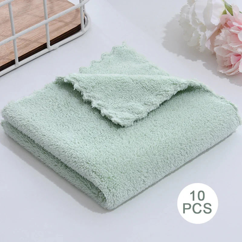 10Pcs Coral Velvet Quick Drying Microfiber Towels Cleaning Wipes Face Towels Square Washcloth Soft Absorbent Towel