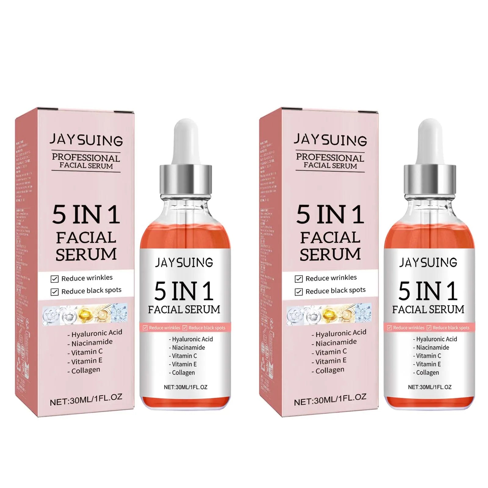 5 In 1 Facial Serum Fade Fine Lines Firming Skin Shrink Pores Moisturizing Brightning Vitamin C Hyaluronic Acid Face Serum