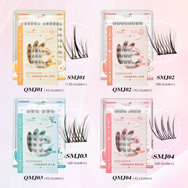 Yelix Self-adhesive Glue Free False Eyelashes Reusable DIY Segmented DIY Lashes Clusters No Glue Needed Natural Soft Lashes