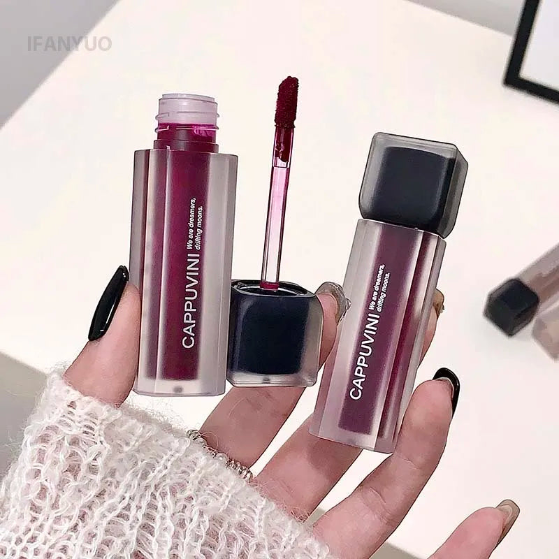 Purple Gothic Lip Gloss Punk Matte Dark Brown Lipstick Nude Lip Tint Waterproof Velvet Liquid Lipstick Lip Satin Korean Cosmetic