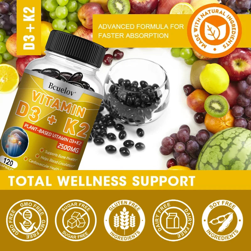 Vitamin D K2 Supplement - Vitamin D3 5000 IU + K2 600 Mg, Supports Bone Health, Helps Circulation, Cardiovascular Health Support