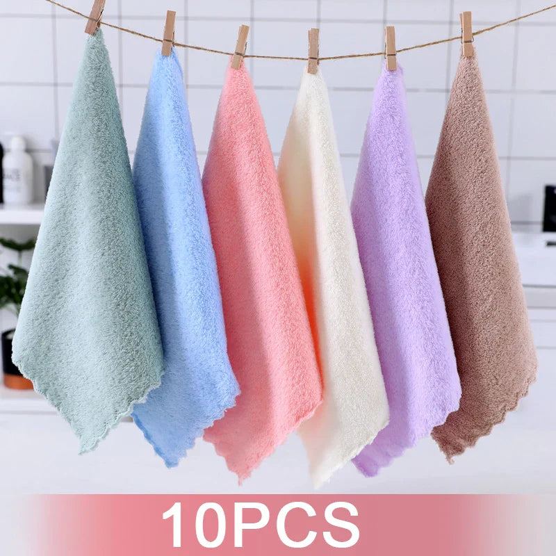 10Pcs Coral Velvet Quick Drying Microfiber Towels Cleaning Wipes Face Towels Square Washcloth Soft Absorbent Towel