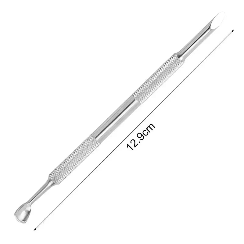 1Pcs Double-Head Angled Hoof Cuticle Pusher Stainless Steel Bevel Nail Art Pusher Manicure Orange Sticks for Nail Salon Tools