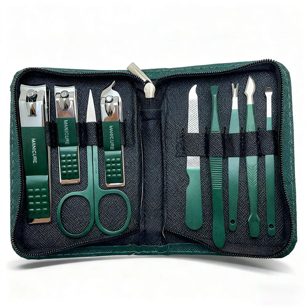 9 Pcs Set Luxury Stainless Steel Manicure and Pedicure Set Professional Nail Clipper Set with Portable Case Modern Style