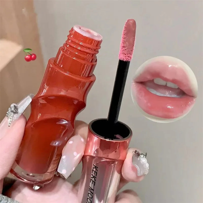 Crystal Nude Gray Lip Gloss Hydrating Mirror Korean Lip Glaze Sheer Nude Glitter Lip Tint Watery Shine Plumping Lipgloss Makeup