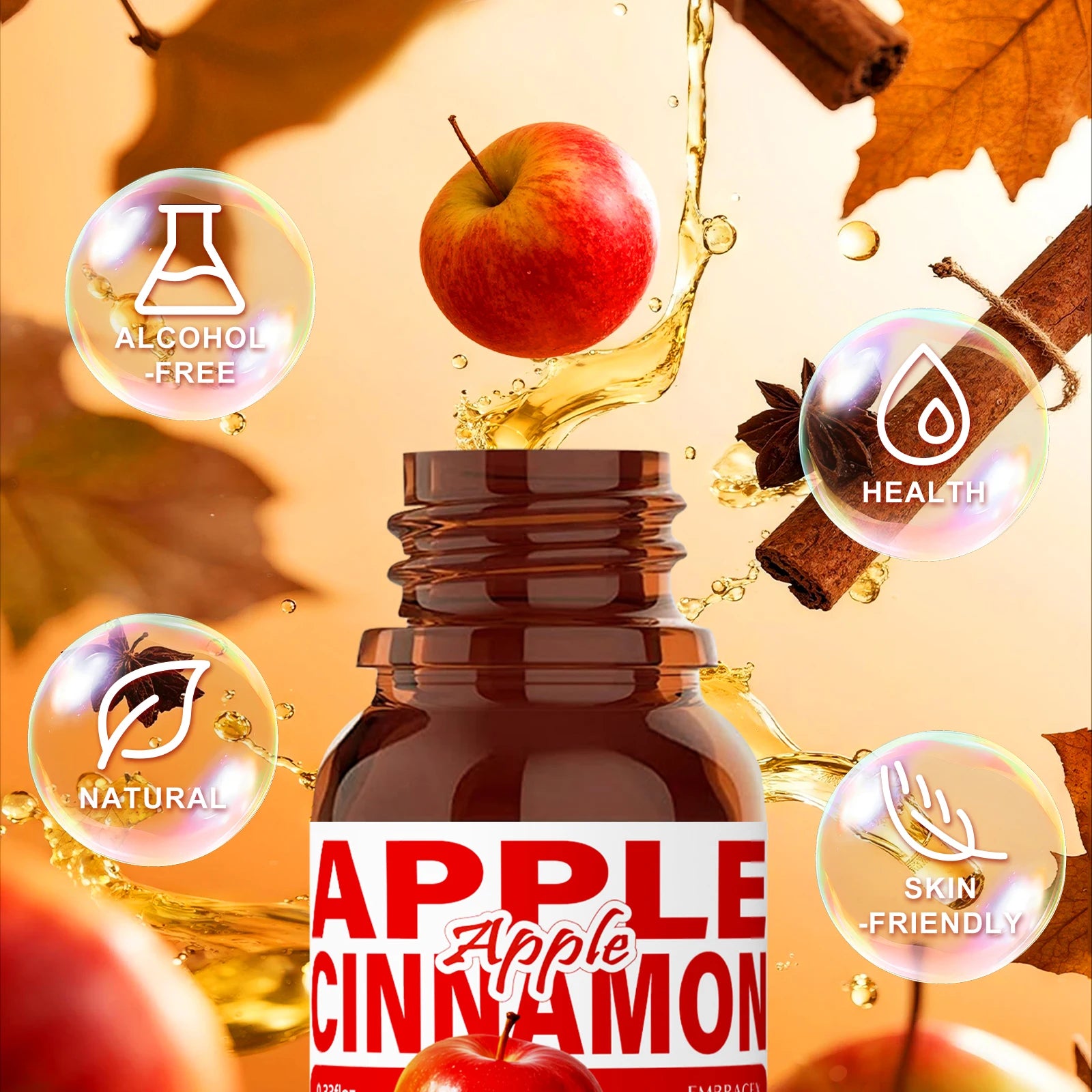 10ml Apple Cinnamon Essential Oil Perfume Aromatherapy Oils Sweet Fragrance Funny Gift For Women Alcohol-Free Skincare Hair Care