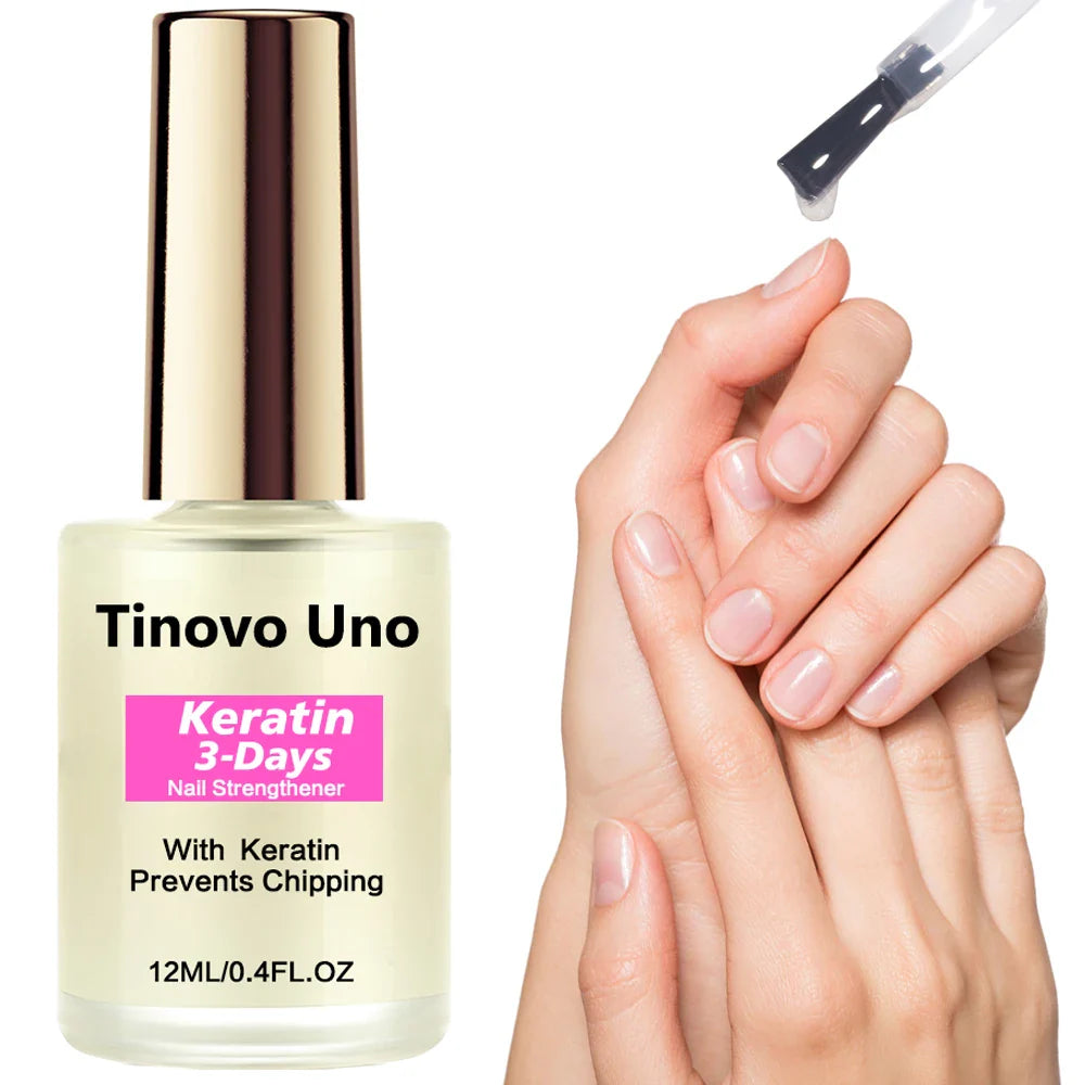 Tinovo Uno Nail Growth Pink Strengthener 3 IN 1 Normal Nail Polish Fast Dry 12ML Get Strong Repair Nail Care Hardener Manicure