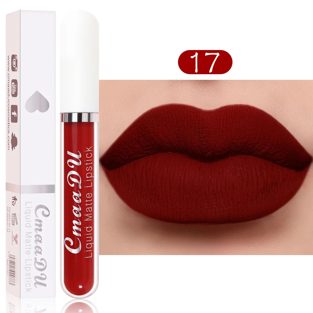 CmaaDu 1 Pcs Matte Lip Gloss Liquid Lipstick- Lip Stains with Long-Lasting Waterproof, Adult Age Range, Red Tones Easy to Color