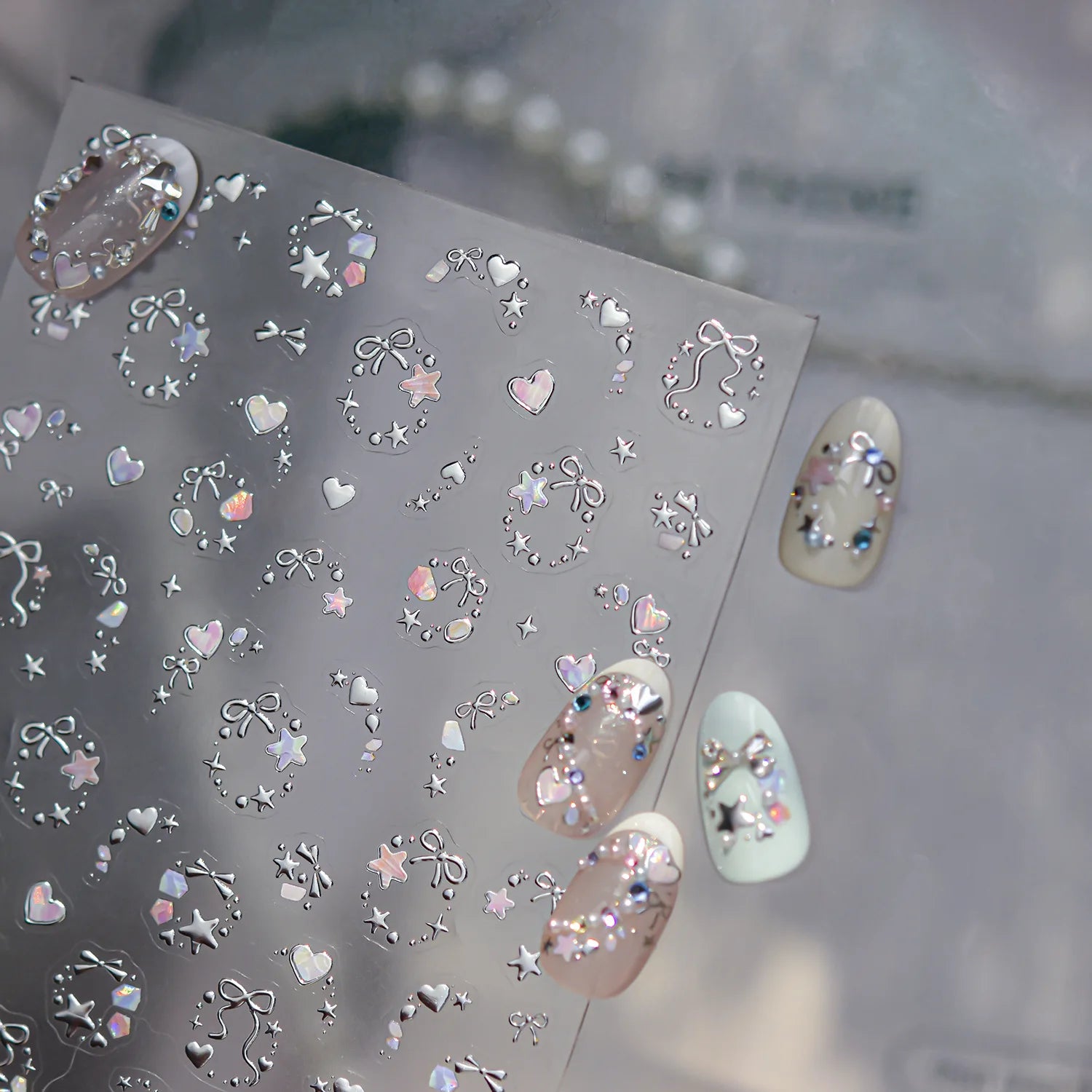 Metallic Dream Nail Stickers Sparkling Magic Color Nail Star Bows Garland Design Stickers Press On Nails DIY High End Nail Decal