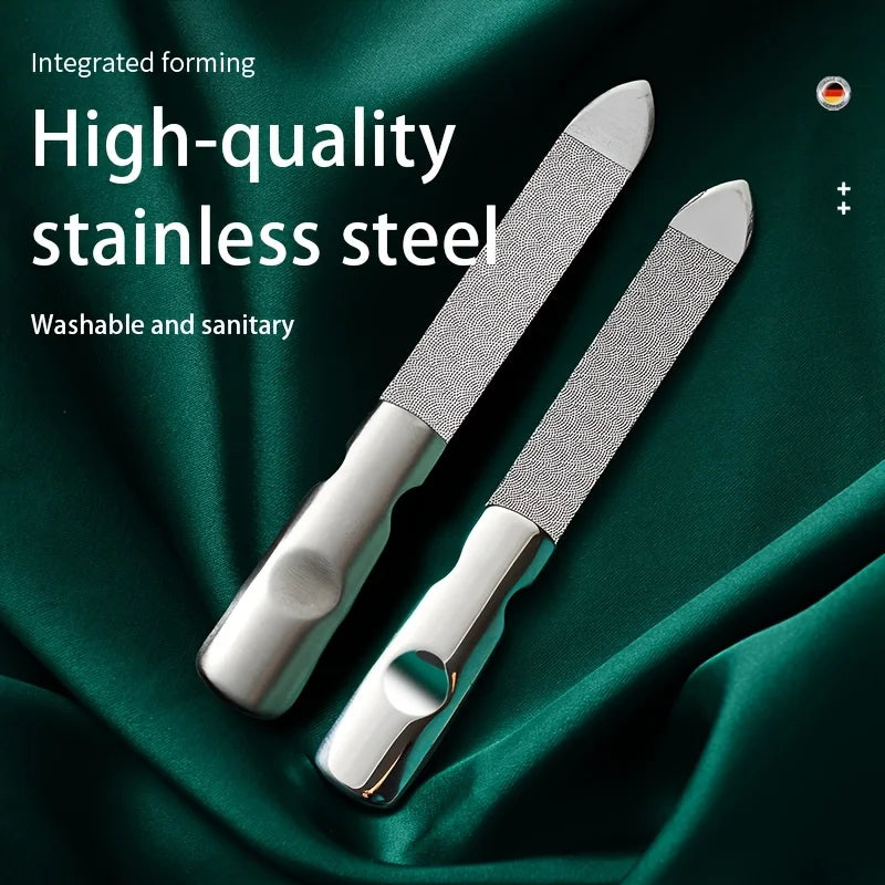 Stainless Steel Nail Files with Leather Case, Double Sided Metal Nail Files with Anti-slip Handle, Metal Nail File Buffer
