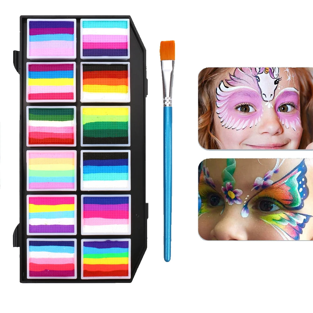 12 Colours Water-Soluble Rainbow Palette Children's Face Body Paint, Halloween Stage Makeup Body Paint Pigments Face Makeup