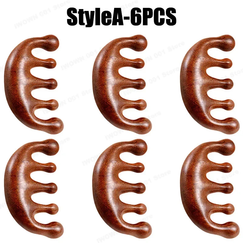 2025 New Natural Sandalwood Head Massage Five Teeth Comb Whale Comb Scalp Scraping Massager Body Massage Tools Neck Massager